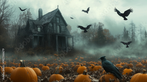 Spooky Hounted House In the Fog 