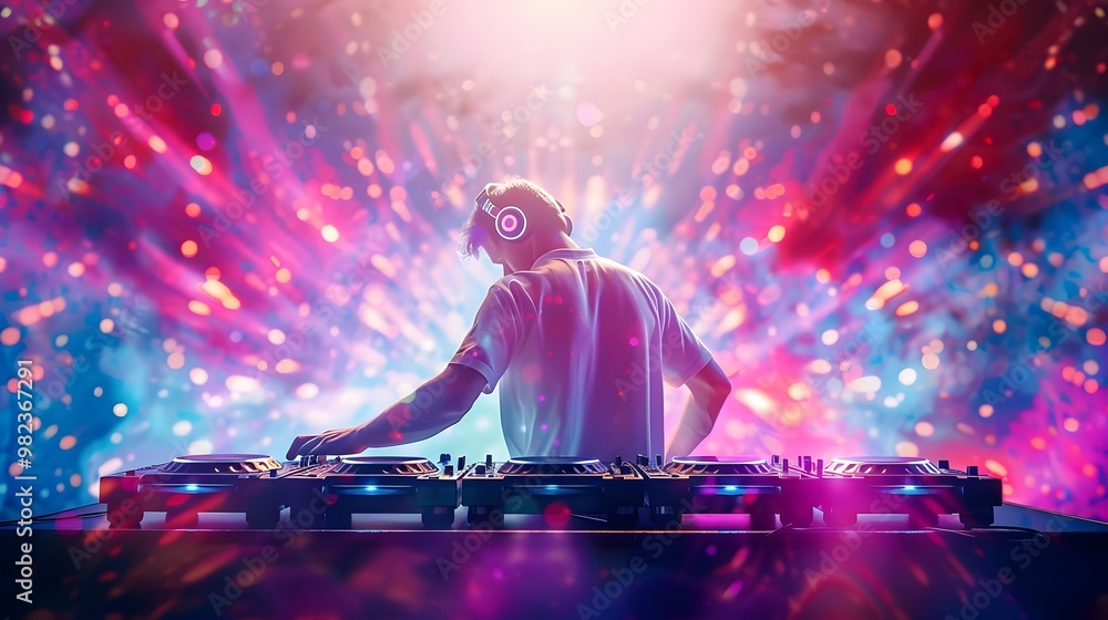 Electrifying EDM DJ Performance with Dazzling Laser Lights and Digital Art Backdrop Electrifying EDM DJ Performance with Dazzling Laser Lights and Digital Art Backdrop