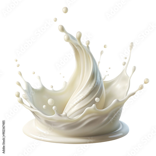 White milk or cream wave splash with splatters isolated on transparent background.