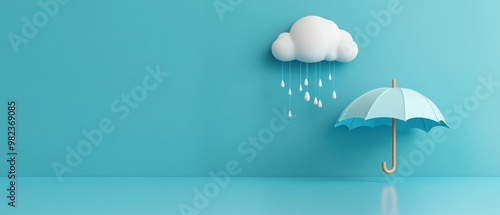 White umbrella on a smooth blue background. Concept of protection and weather forecasting.