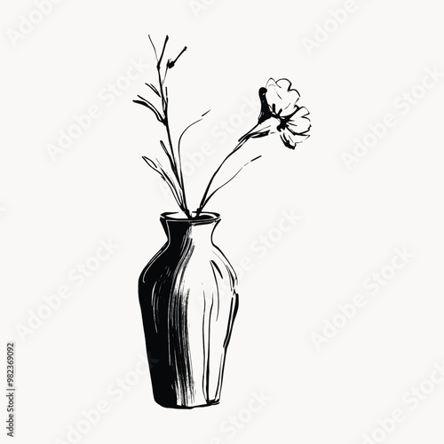 Minimalist vase sketch with flowers