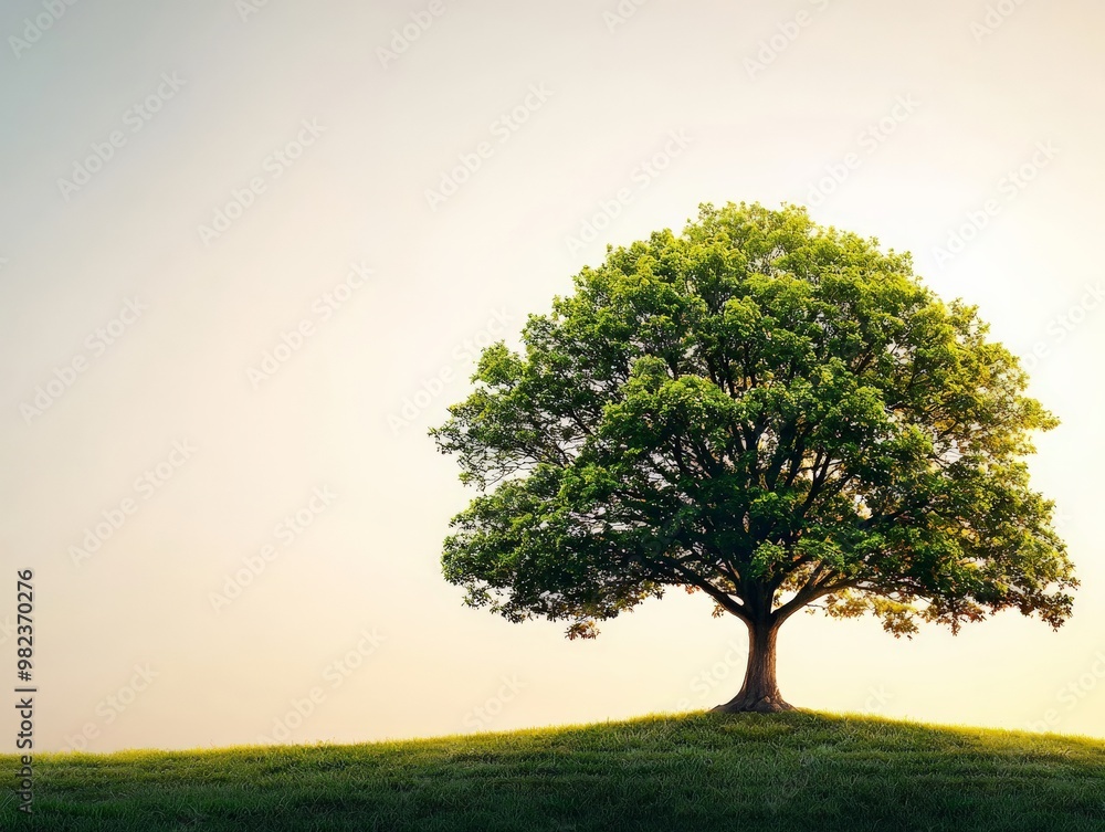 Fototapeta premium A tree growing strong and tall, with bright green leaves symbolizing a positive mindset that nurtures growth