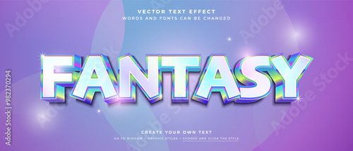 3D holographic fantasy text effect on abstract background, vector graphic style
