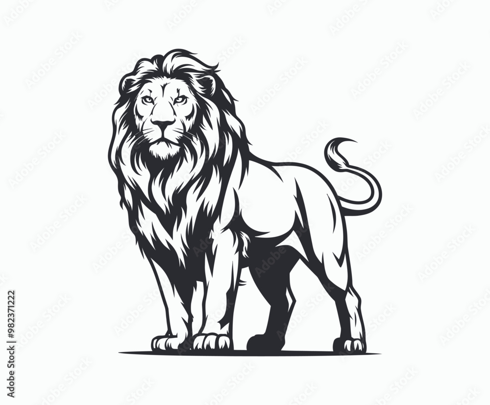 Fototapeta premium Wild majestic lion silhouette EPS vector animal illustration template on a white background