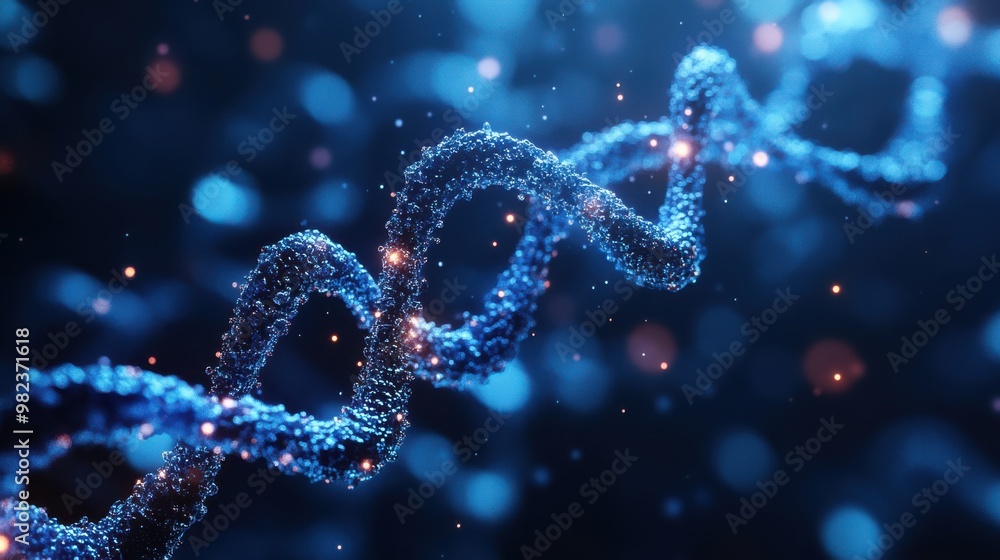 Close-up of a DNA strand helix structure glowing in a blue light, highlighting genetic science and molecular biology research. Medical research, biotechnology, and genomic studies in life sciences. Close-up of a DNA strand helix structure glowing in a blue light, highlighting genetic science and molecular biology research. Medical research, biotechnology, and genomic studies in life sciences.