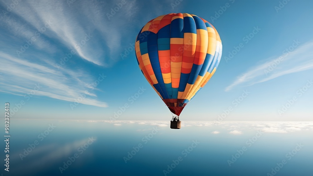 Fototapeta premium Hot Air Balloon in Open Sky Bold Colors and Ample Negative Space