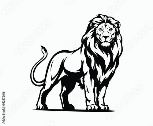 Wild majestic lion silhouette EPS vector animal illustration template on a white background