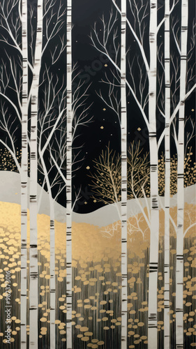 Elegant birch forest nightscape