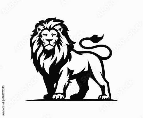 Wild majestic lion silhouette EPS vector animal illustration template on a white background