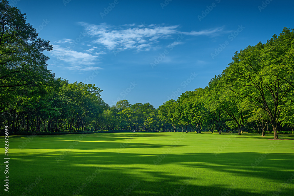 Fototapeta premium Field and Sky with Trees on the Grassland