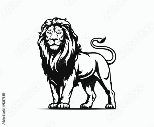 Wild majestic lion silhouette EPS vector animal illustration template on a white background