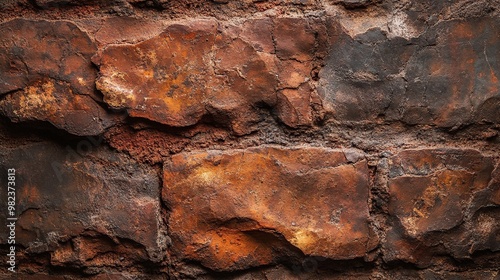 A close-up view of a weathered brick wall showcasing rich textures and colors.