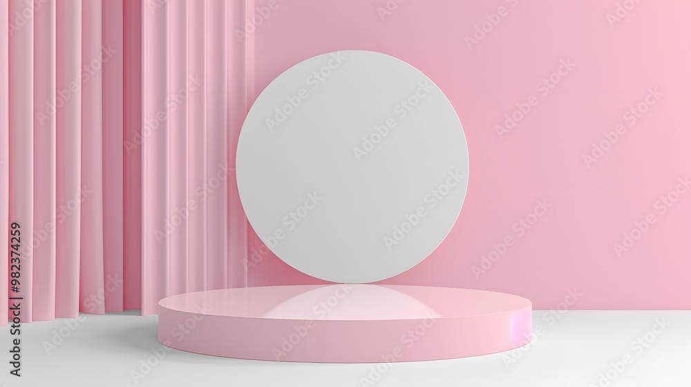 Pink Geometric Background with White Circle and Platform. Pink Geometric Background with White Circle and Platform.