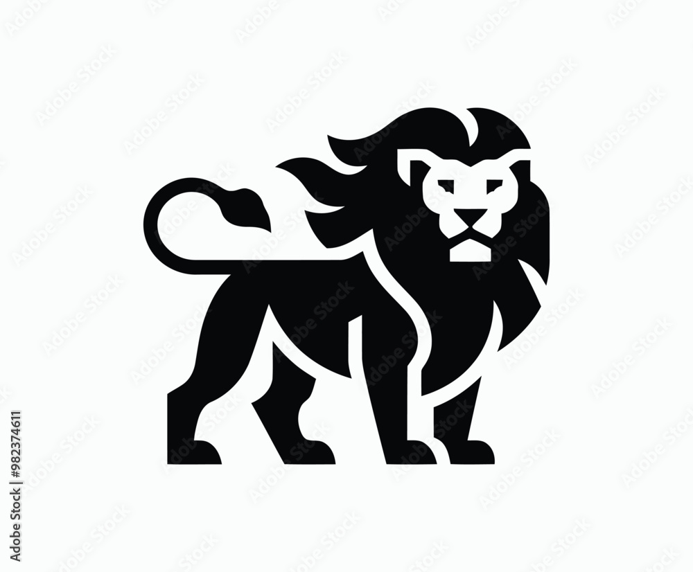 Obraz premium Wild majestic lion silhouette EPS vector animal illustration template on a white background
