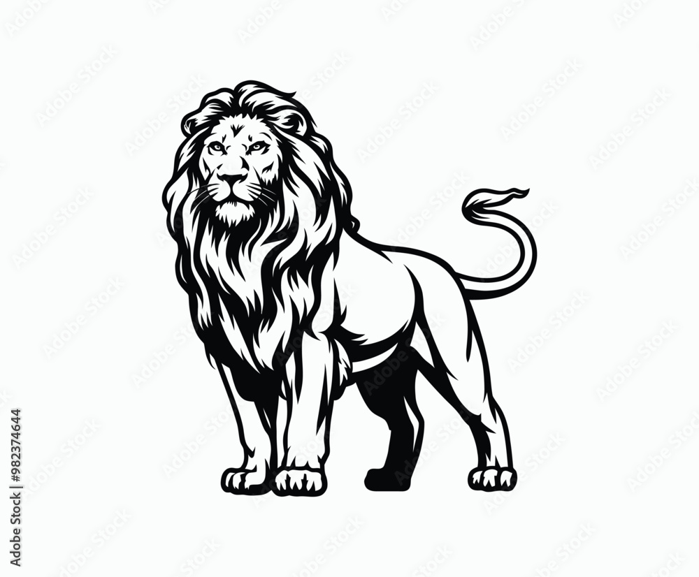 Naklejka premium Wild majestic lion silhouette EPS vector animal illustration template on a white background
