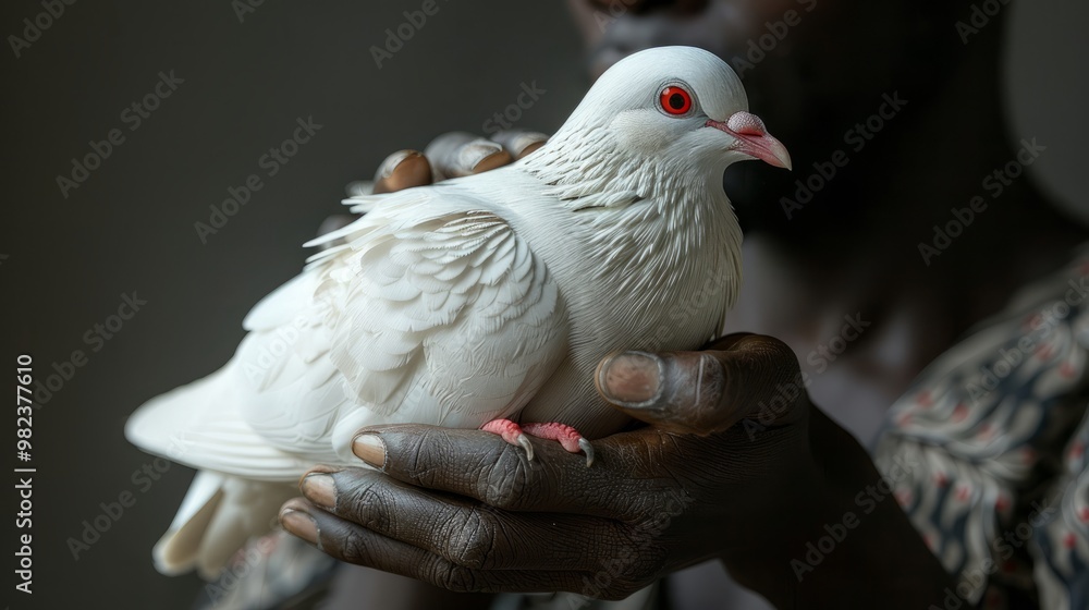 The white dove, held by an African, is a symbol of peace and freedom, echoing an undying hope for a world guided by understanding. The white dove, held by an African, is a symbol of peace and freedom, echoing an undying hope for a world guided by understanding.