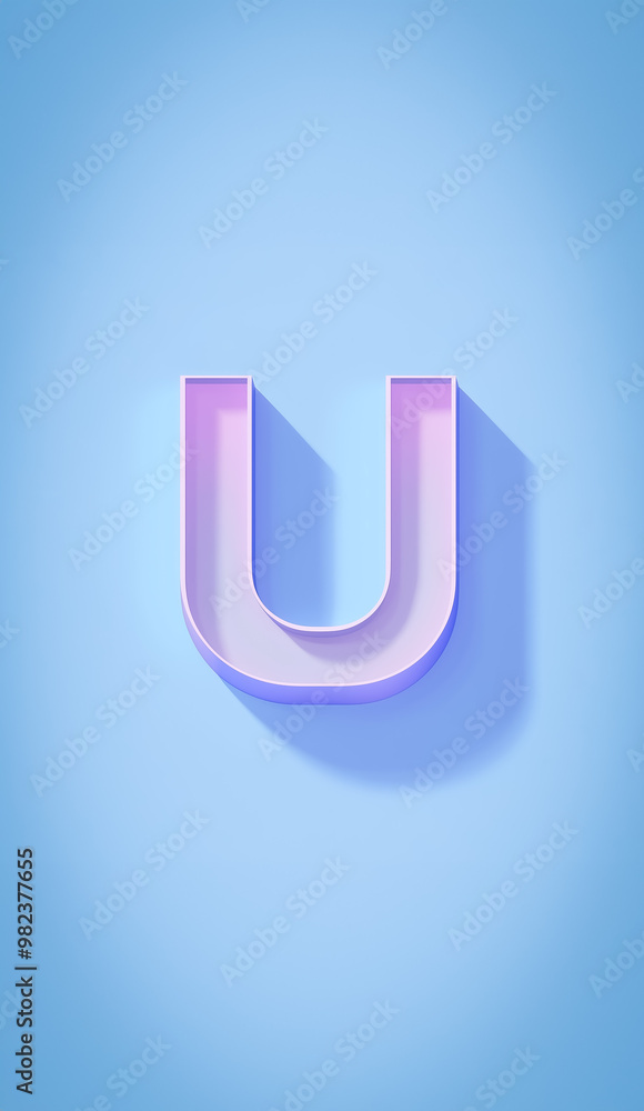 A smooth 3D letter 'U' floating on a soft blue background. The subtle shades of pink and purple give it a clean, futuristic look, while its shadow adds depth and dimension. A smooth 3D letter 'U' floating on a soft blue background. The subtle shades of pink and purple give it a clean, futuristic look, while its shadow adds depth and dimension.