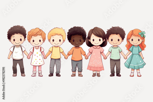 Diverse children holding hands