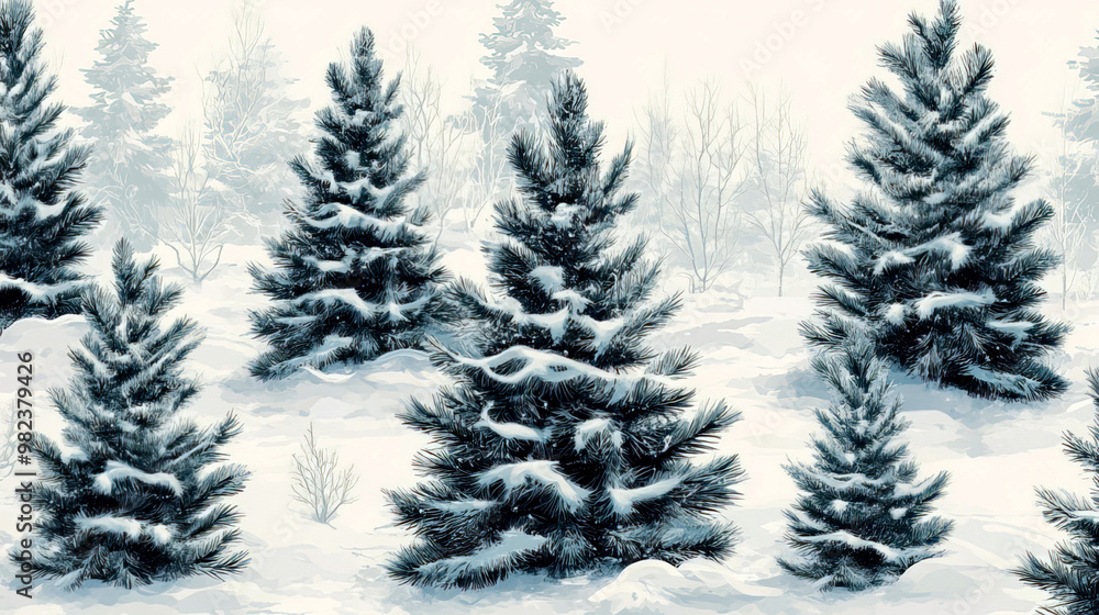 Fototapeta premium Fir trees in a snowy forest seamless pattern