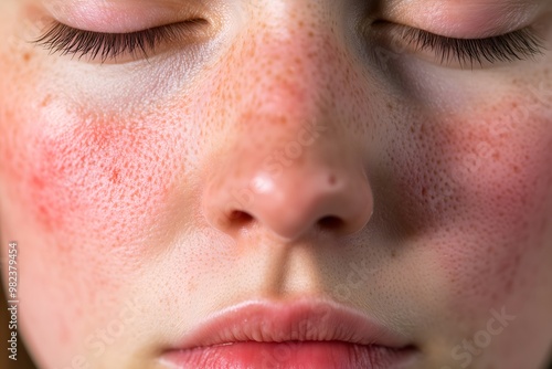 Close-Up of Red and Irritated Cheeks with Freckles and Skin Sensitivity