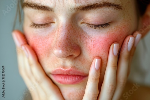 Young Woman with Red Irritated Skin – Rosacea or Sensitive Skin Concept