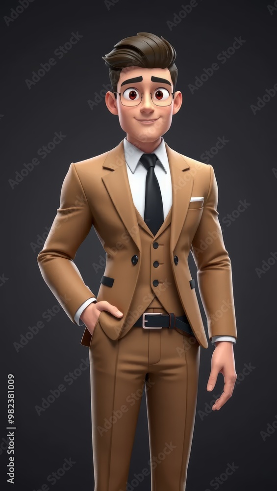 3D Cartoon Character of a Businessman in a Brown Suit 3D Cartoon Character of a Businessman in a Brown Suit
