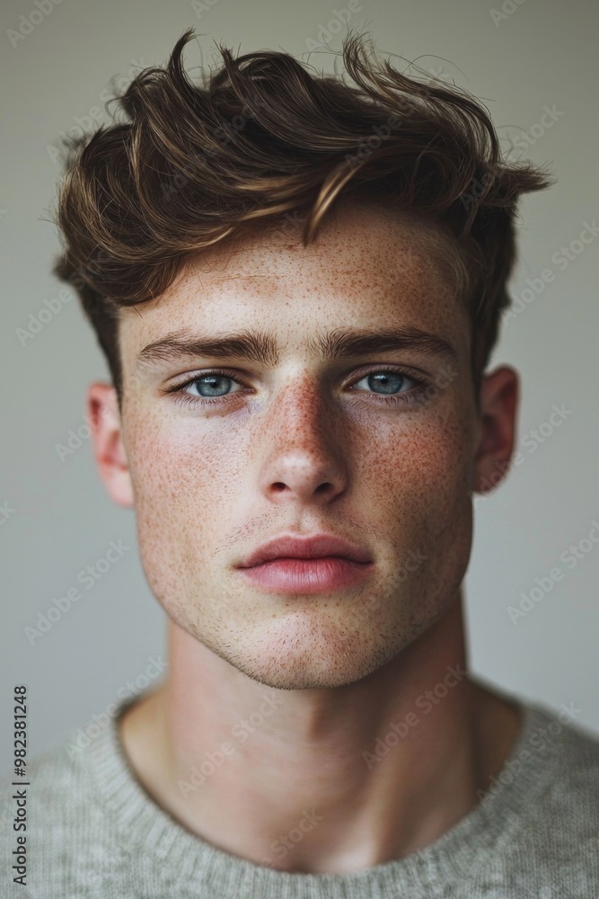 Pensive Young Man in Modern Portrait with Intense Gaze and Thoughtful Expression Pensive Young Man in Modern Portrait with Intense Gaze and Thoughtful Expression