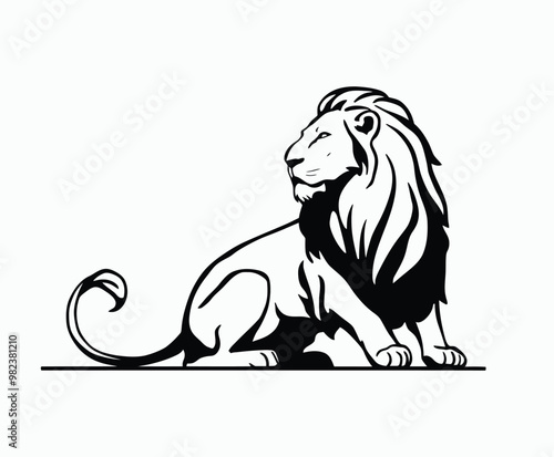 Wild majestic lion silhouette EPS vector animal illustration template on a white background