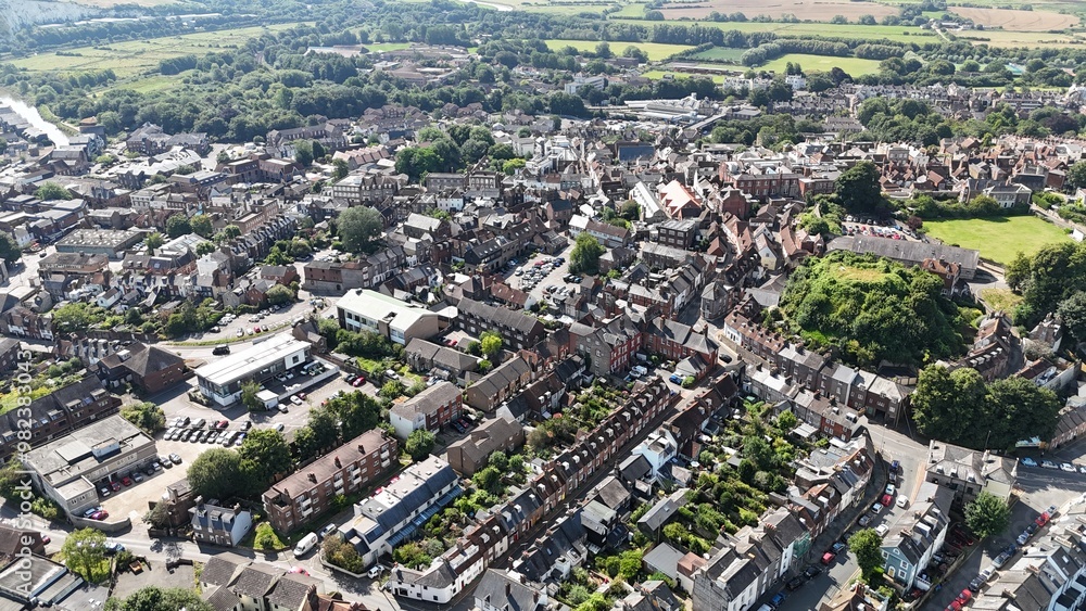 Streets and houses Lewes town East Sussex UK drone,aerial . Streets and houses Lewes town East Sussex UK drone,aerial .