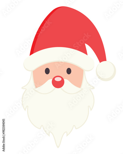 Christmas time, Santa Claus head isolated on white background. Cute flat style, vector illustration