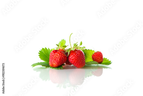 red ripe strawberry spring on a white background