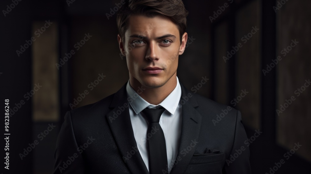 Portrait of handsome man in elegant suit on a dark background. Neural network ai generated art Portrait of handsome man in elegant suit on a dark background. Neural network ai generated art