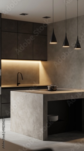 A modern kitchen with a minimalist design.	
