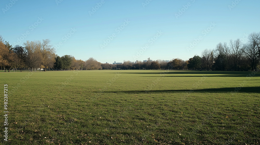 © Sawoon - Empty sports field green grass blue sky open park landscape banner ad background copy space outdoor recreational nature peaceful scenic athletic training © Sawoon - Empty sports field green grass blue sky open park landscape banner ad background copy space outdoor recreational nature peaceful scenic athletic training
