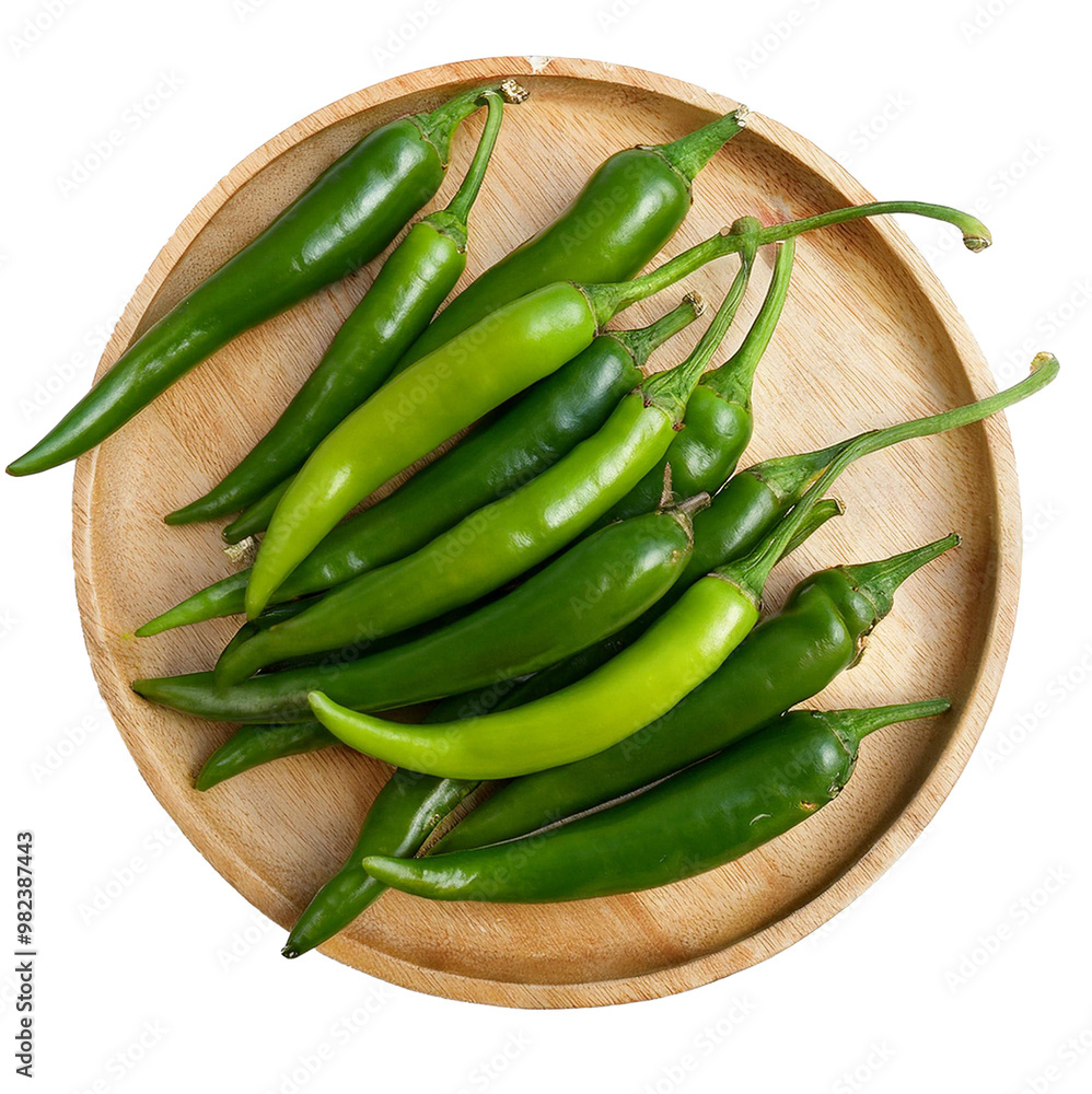 Green Chili Peppers in Woven Basket with Transparent Background Green Chili Peppers in Woven Basket with Transparent Background