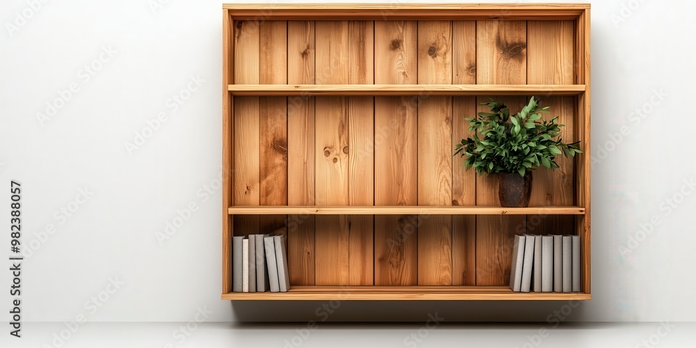 Rustic wooden bookshelf with open shelves, white background, isolated, clean and practical design Rustic wooden bookshelf with open shelves, white background, isolated, clean and practical design