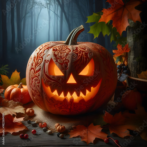 Halloween pumpkin background featuring spooky jack-o-lanterns on a black backdrop, perfect for autumn celebrations	