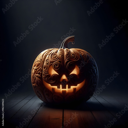 Halloween pumpkin background featuring spooky jack-o-lanterns on a black backdrop, perfect for autumn celebrations	