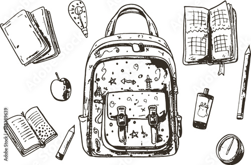 hand drawn illustration of a set back to school items