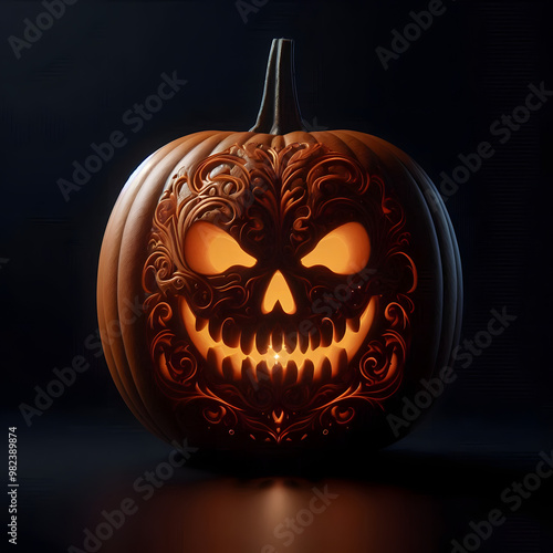 Halloween pumpkin background featuring spooky jack-o-lanterns on a black backdrop, perfect for autumn celebrations	