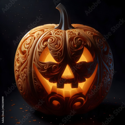 Halloween pumpkin background featuring spooky jack-o-lanterns on a black backdrop, perfect for autumn celebrations	