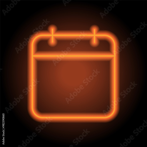 Calendar simple icon, vector. Flat design. Orange neon on black background