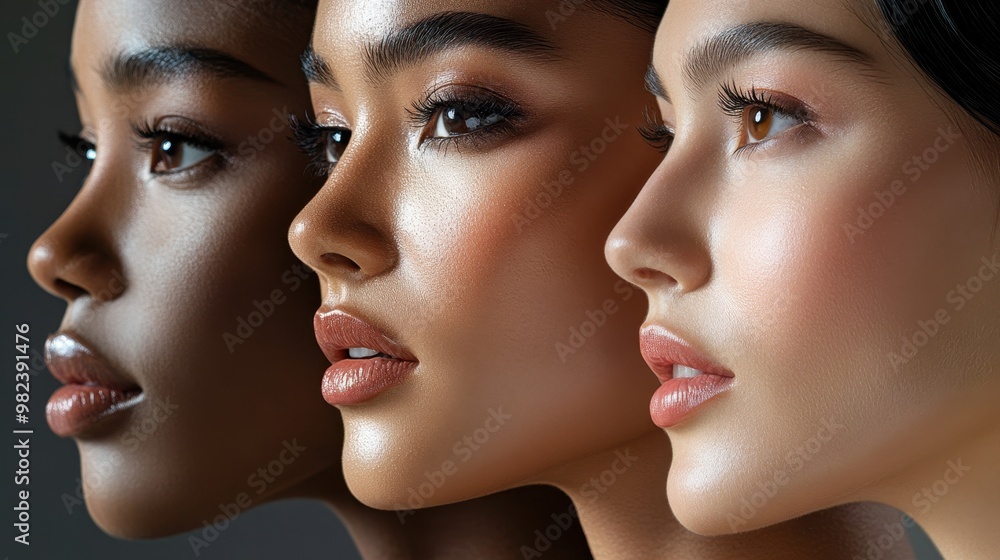 Young Asian woman with Contour and Highlight makeup sample,Young beautiful womman applying makeup using a brush,Professional Contouring face make-up over,Make up woman face. Young Asian woman with Contour and Highlight makeup sample,Young beautiful womman applying makeup using a brush,Professional Contouring face make-up over,Make up woman face.