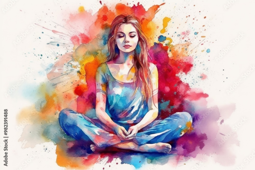 Meditation in Motion Watercolor Illustration of Yogi in Pose. Neural network ai generated art Meditation in Motion Watercolor Illustration of Yogi in Pose. Neural network ai generated art
