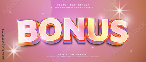 3D holographic bonus text effect on abstract background, jackpot bonus vector graphic style