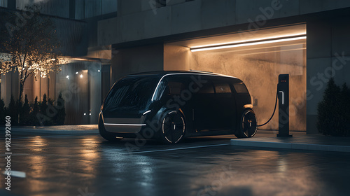 Futuristic Electric Vehicle at Charging Station