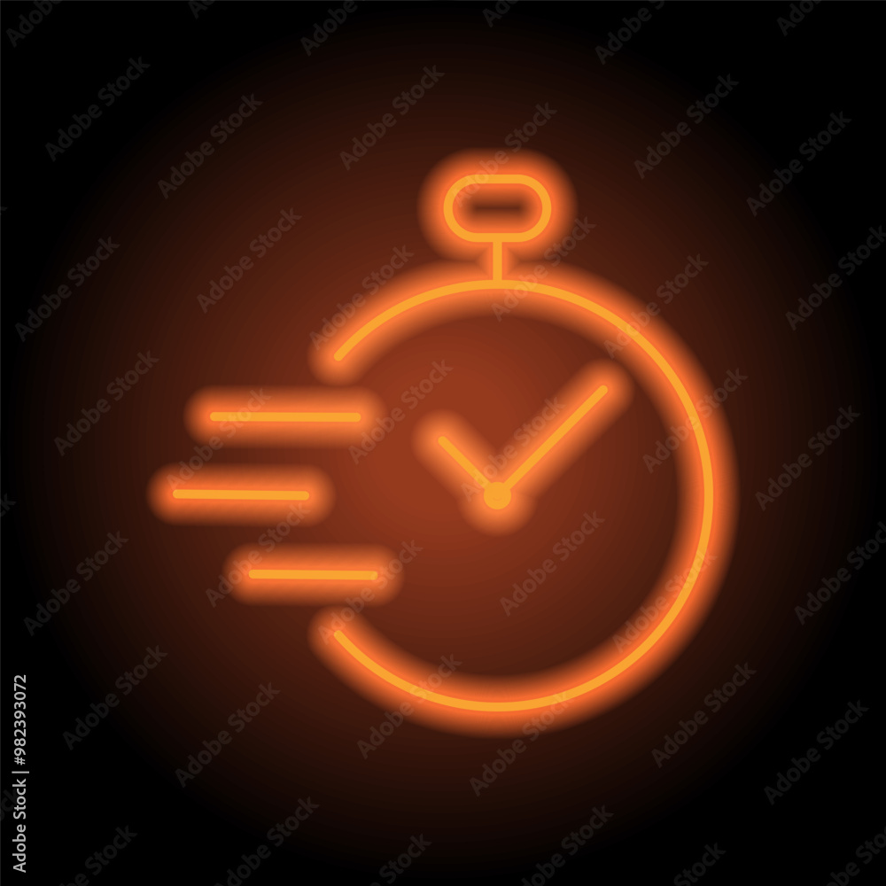 Clock simple icon vector. Flat design. Orange neon on black background Clock simple icon vector. Flat design. Orange neon on black background