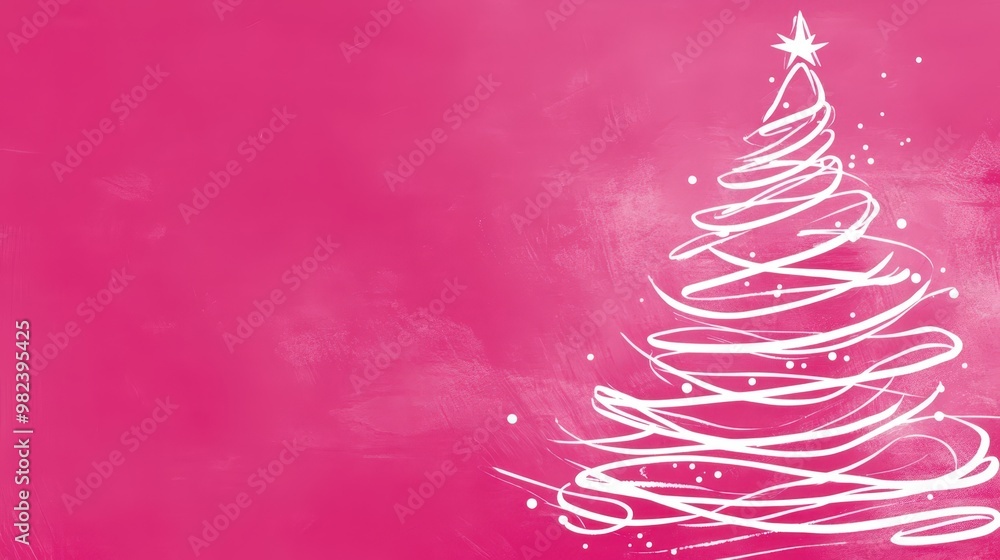 Aesthetic white Christmas tree made of with curved lines, hot pink background, copy space. Greeting card. Generative AI Aesthetic white Christmas tree made of with curved lines, hot pink background, copy space. Greeting card. Generative AI