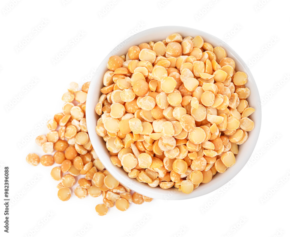 Dried peas in bowl isolated on white, top view Dried peas in bowl isolated on white, top view