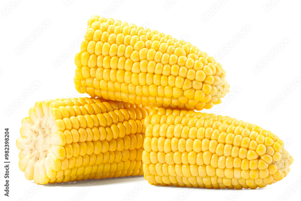 Halves of fresh corncobs isolated on white Halves of fresh corncobs isolated on white